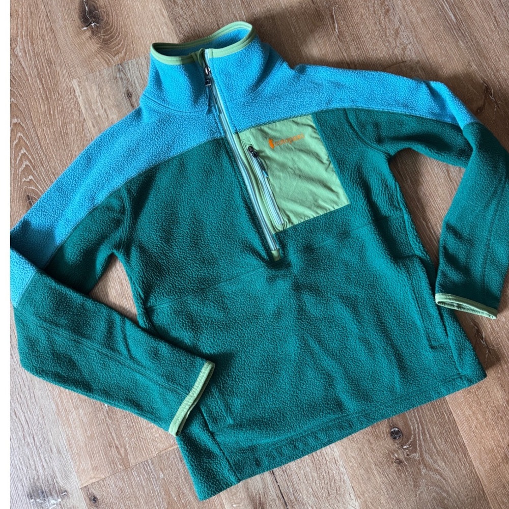 Cotopaxi Teca Fleece Pullover Womens XS Colorblock Quarter Zip Teal Blue Green